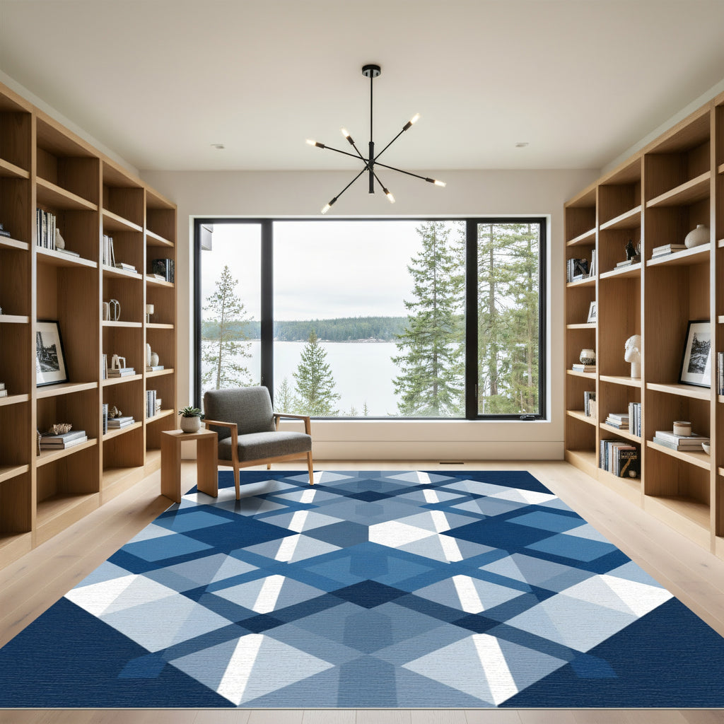 Cool Blue Geometric Diamond Rug