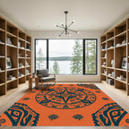 Vibrant Orange Teal Mandala Medallion Rug