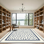 Navy Blue Scattered Dots Bordered Rug