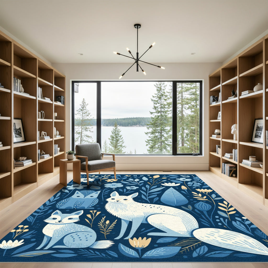 Whimsical Animals Floral Garden Blues Rug