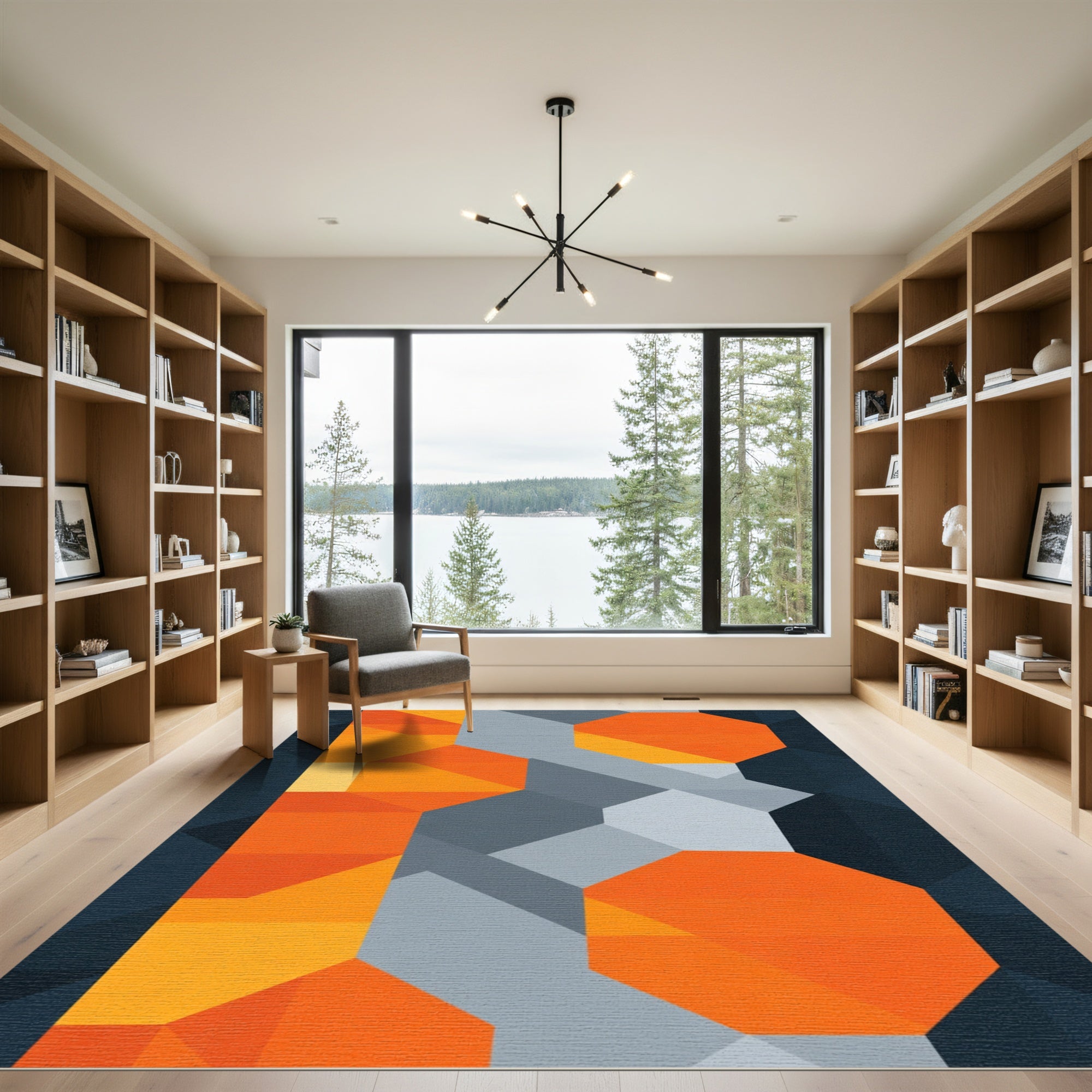Modern Orange Gray Geometric Octagons Rug