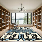 Abstract Faces Fish Blue Cream Rug