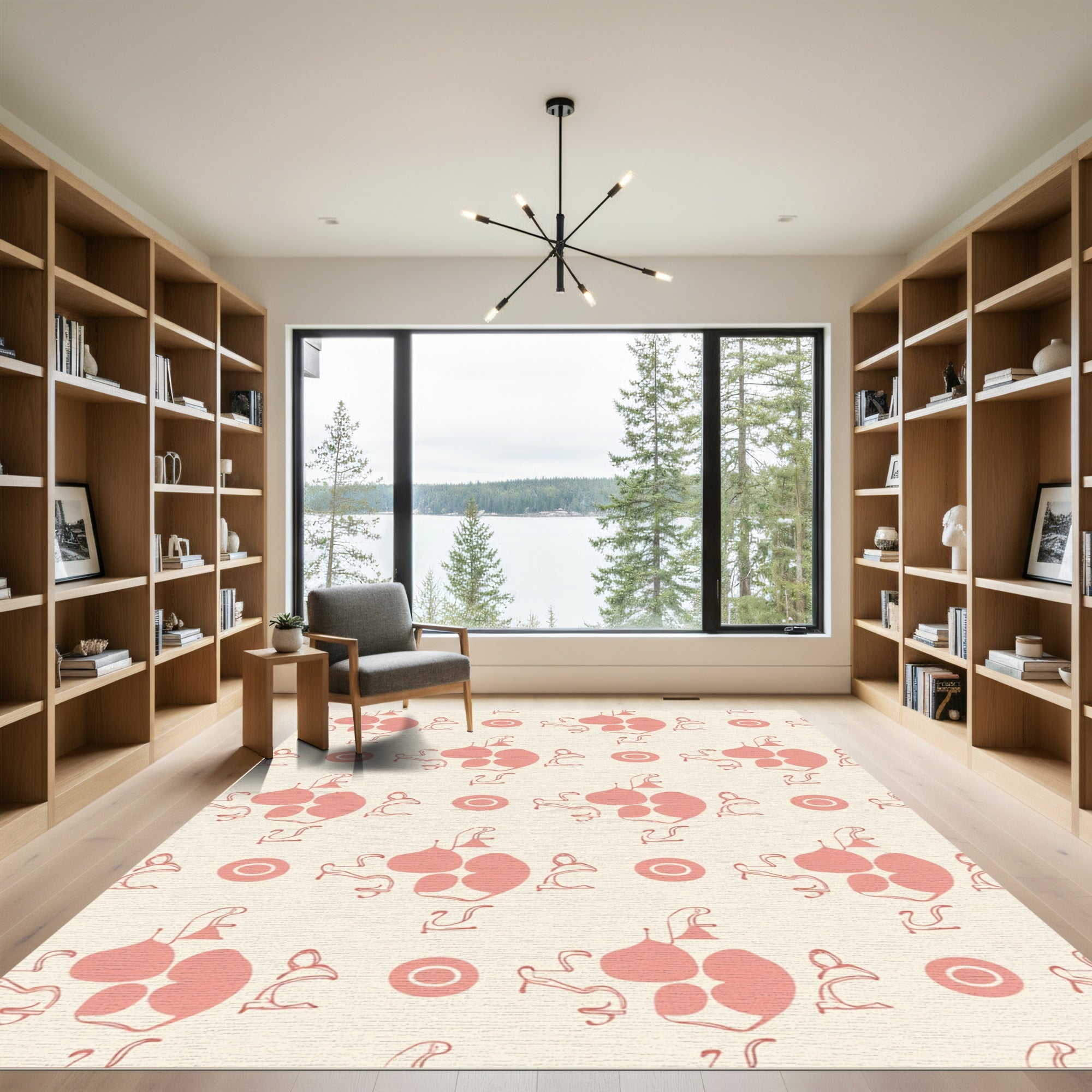 Soft Pink Abstract Organic Shape Composition Rug