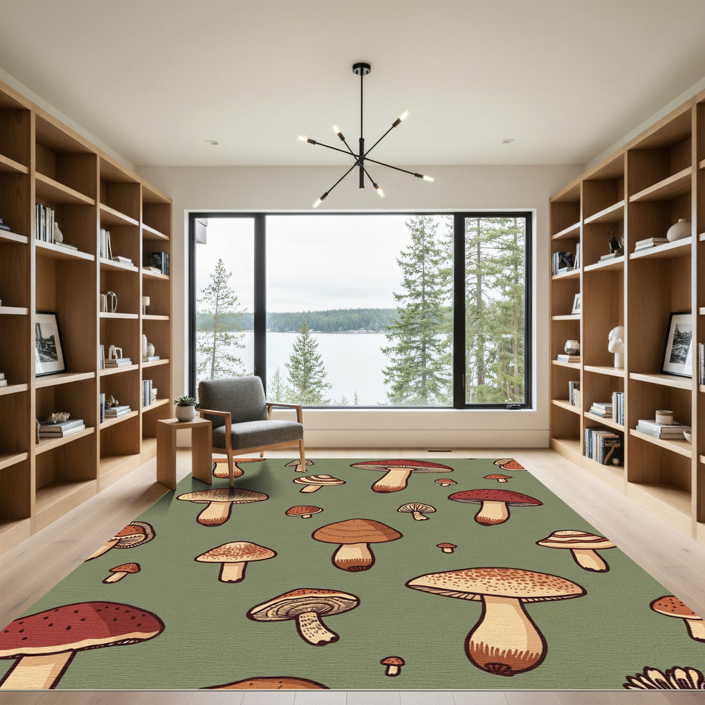 Whimsical Mushroom Forest Pattern With Warm Tones Rug