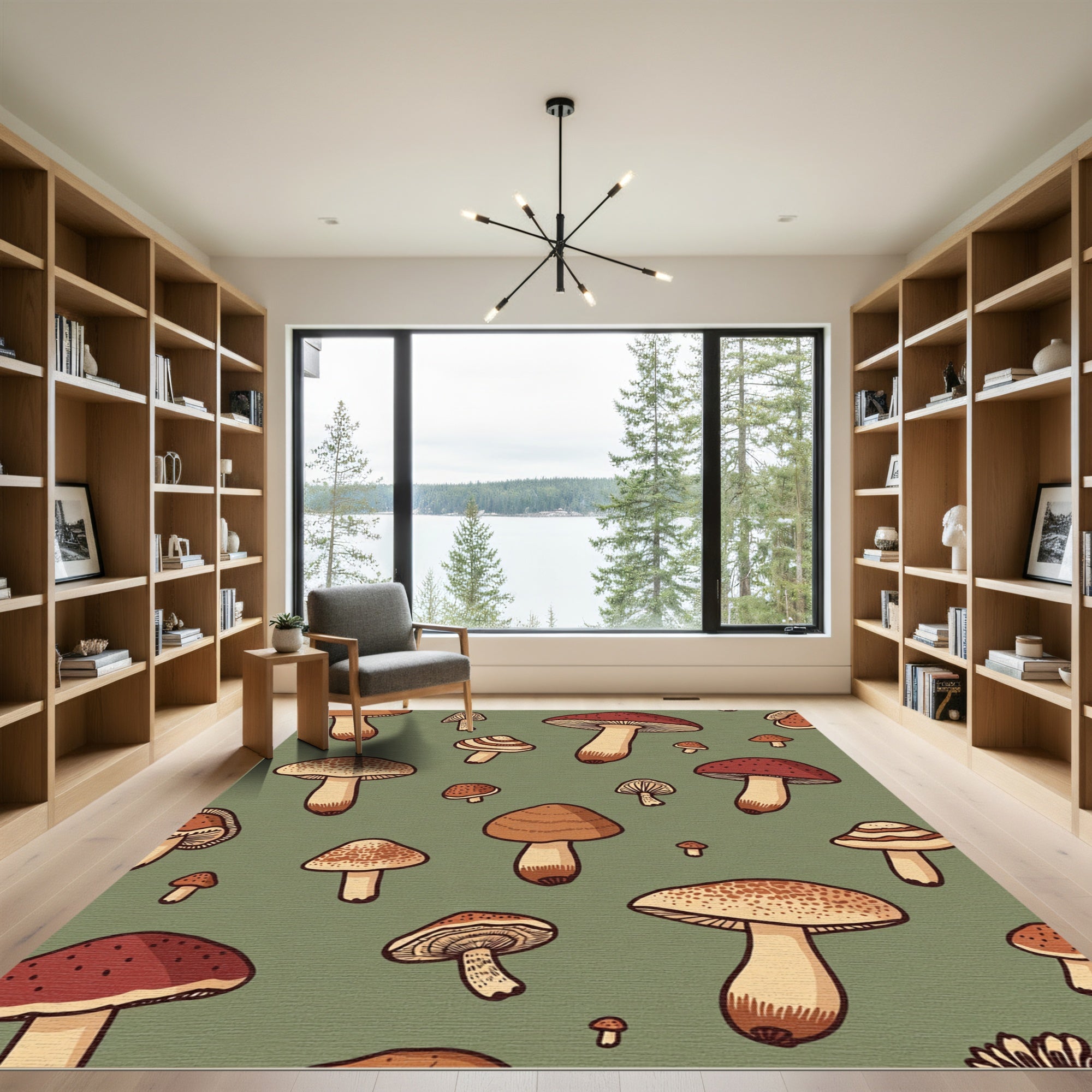Whimsical Mushroom Forest Pattern With Warm Tones Rug