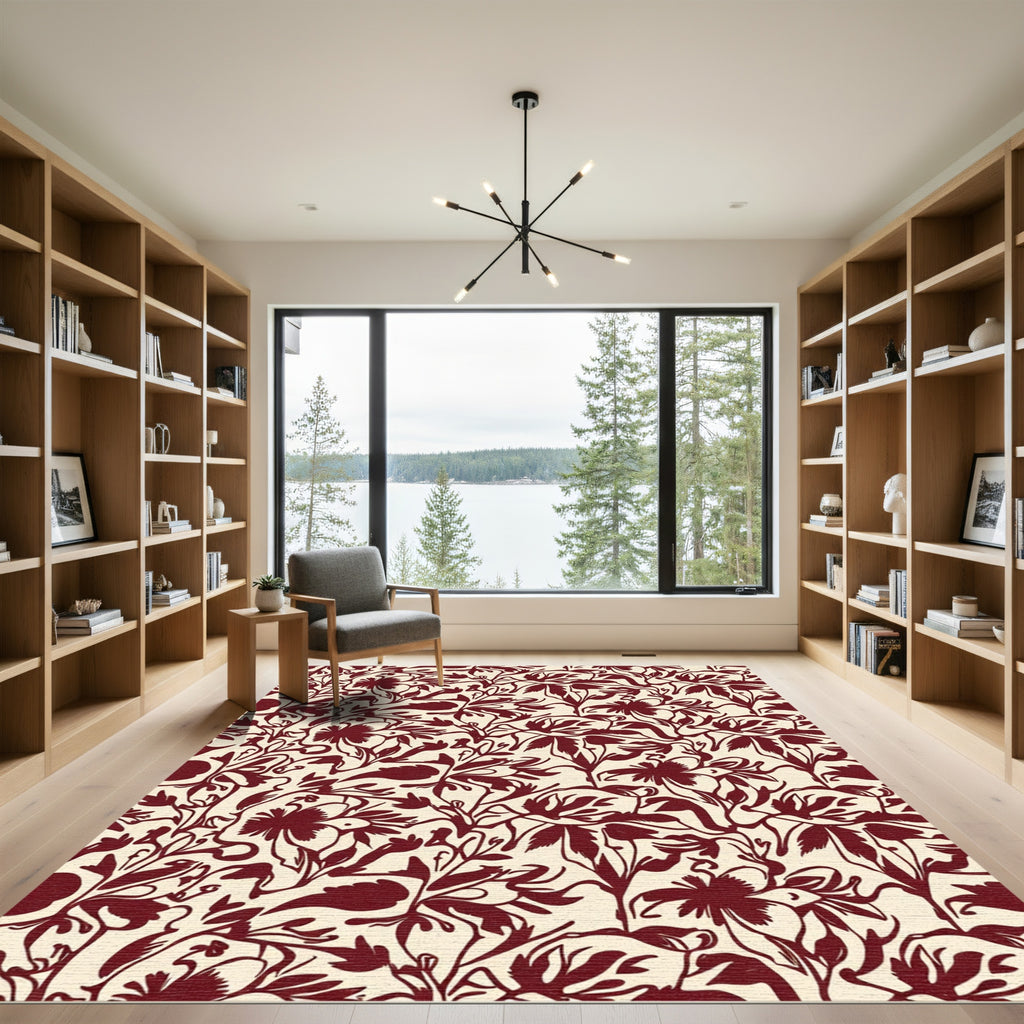 Crimson Floral Vine Cream Rug