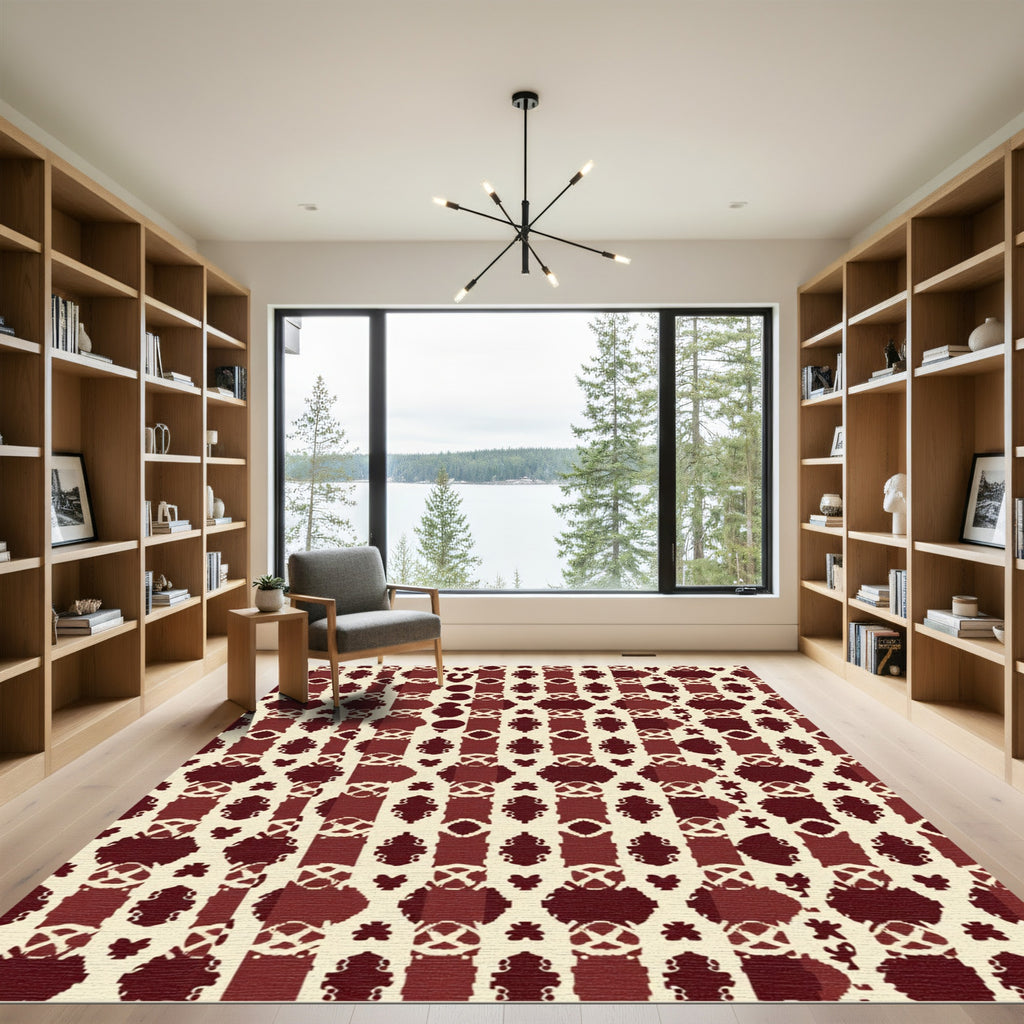Crimson Cream Block Lattice Rug