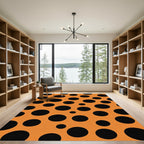 Orange Black Polka Dot Circular Rug