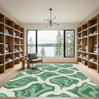 Abstract Swirl Green Ivory Organic Rug