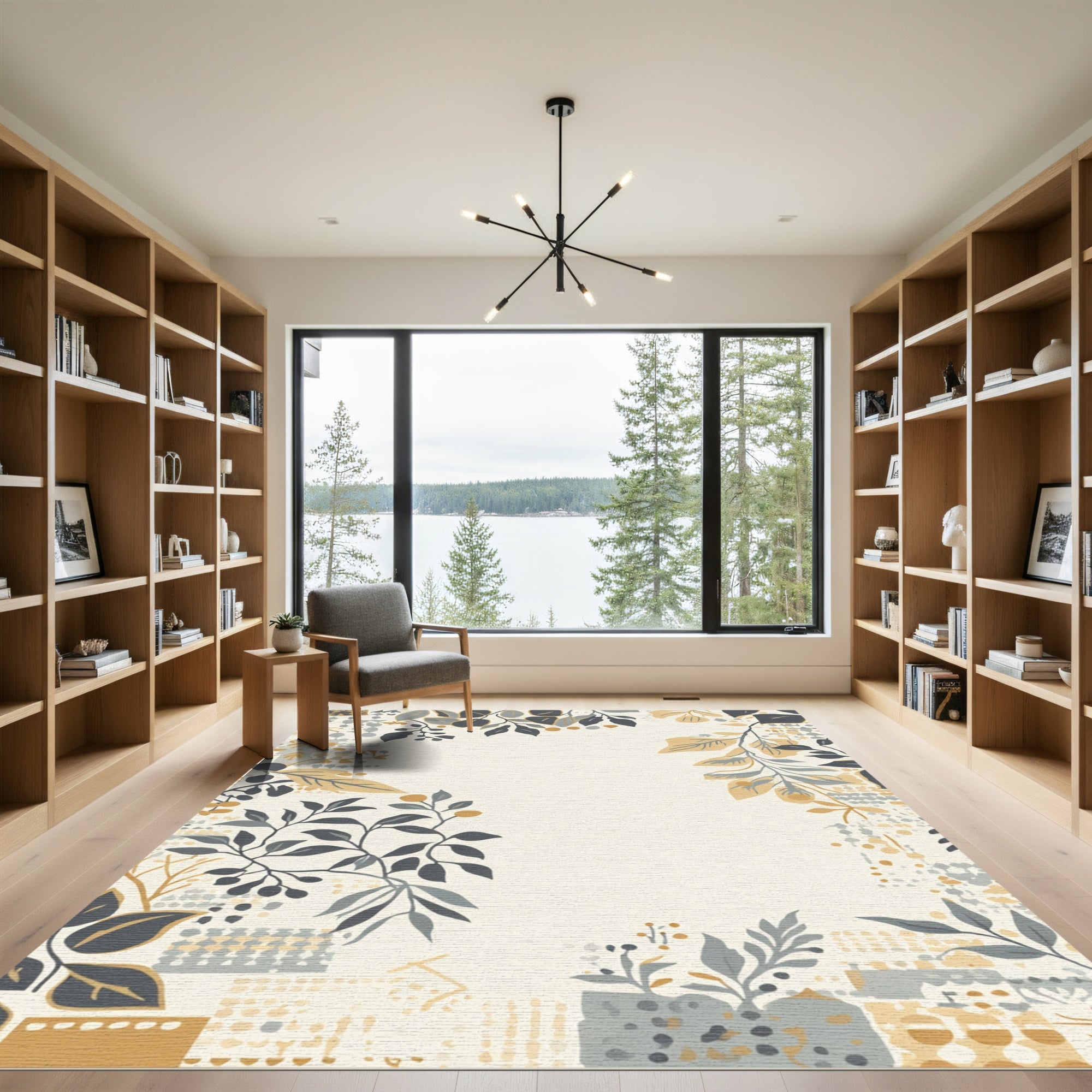 Botanical Floral Collage Ochre Gray Rug