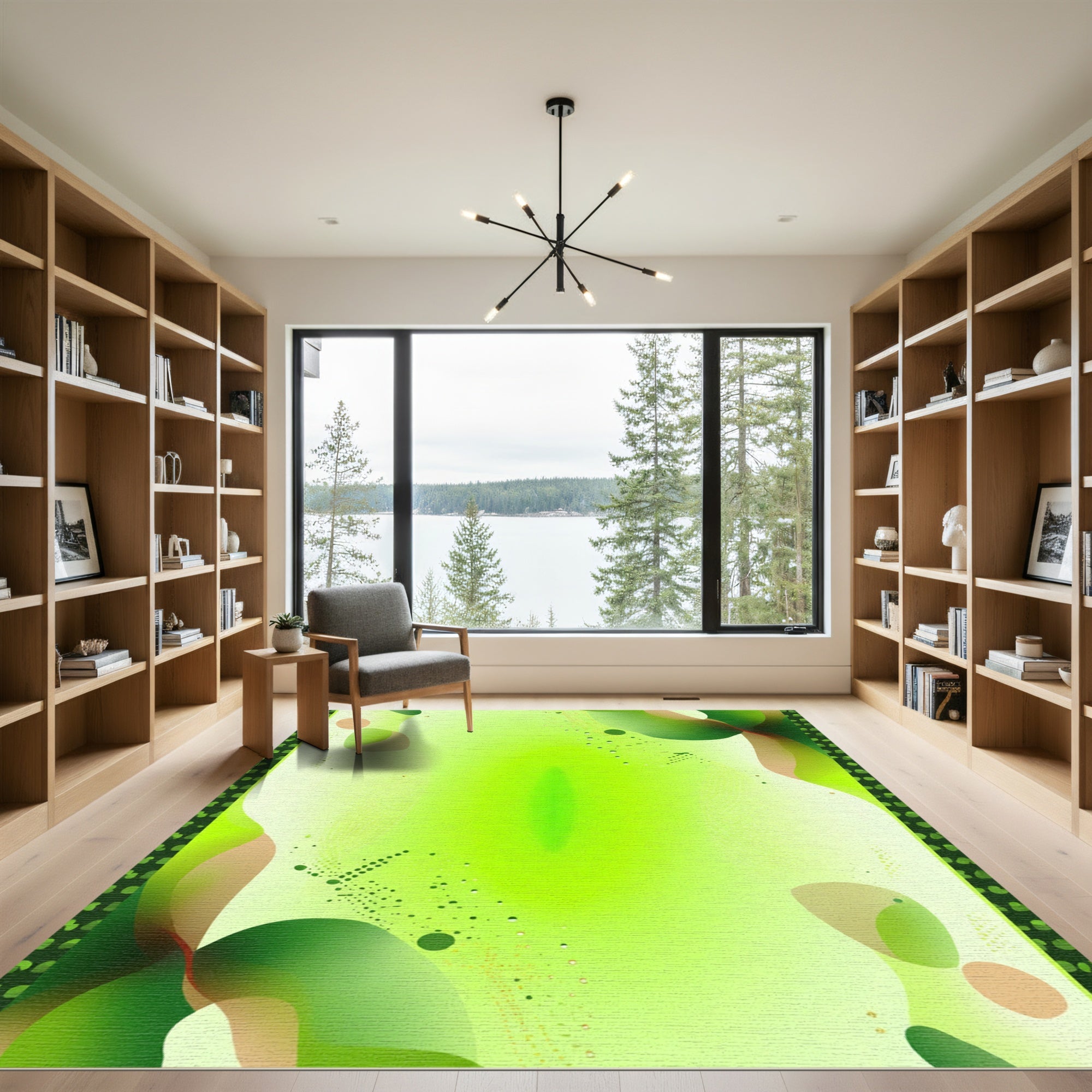 Abstract Organic Forms Green Gradient Rug