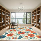 Whimsical Red Orange Floral Garden Bugs Rug