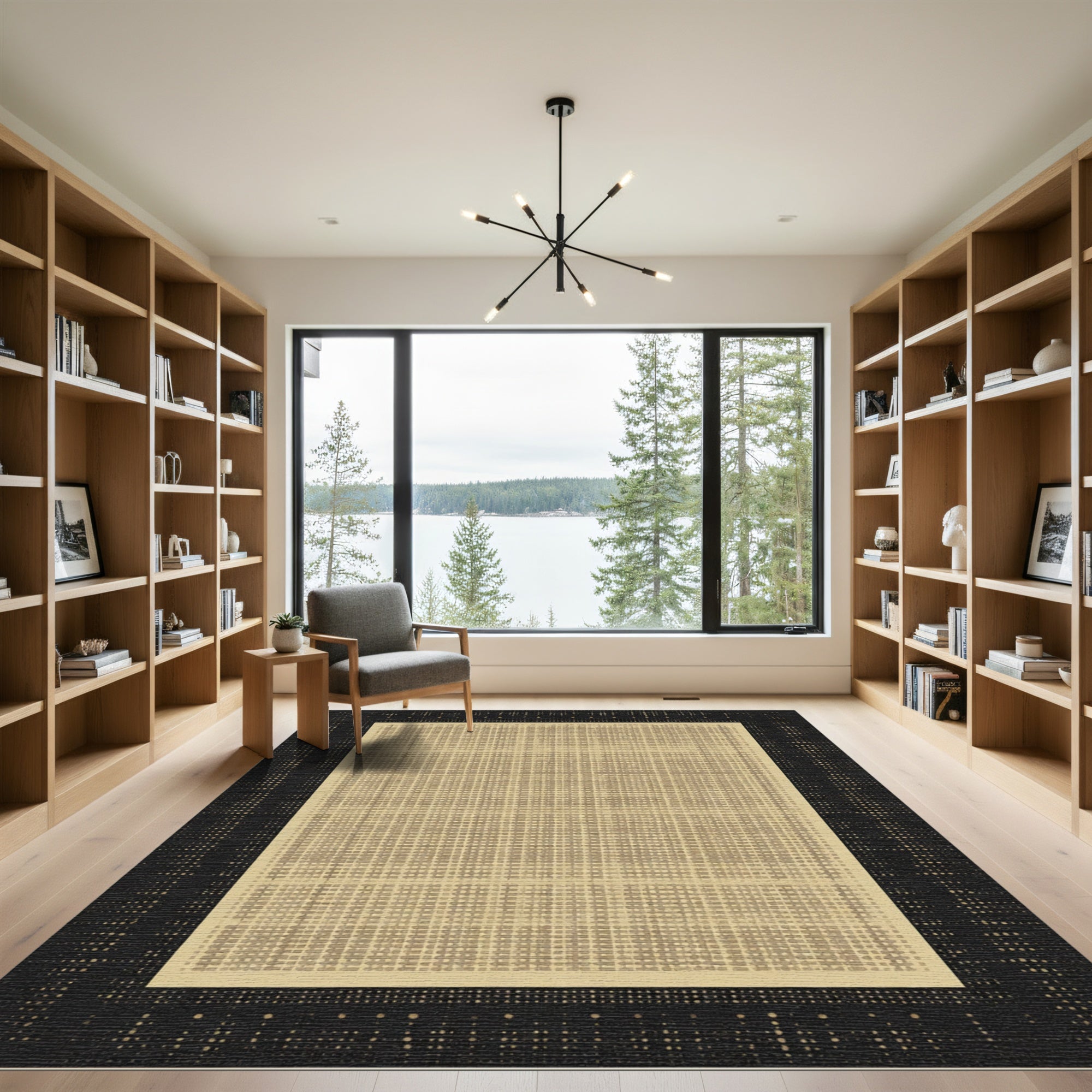 Black Gradient Grid Textured Rug