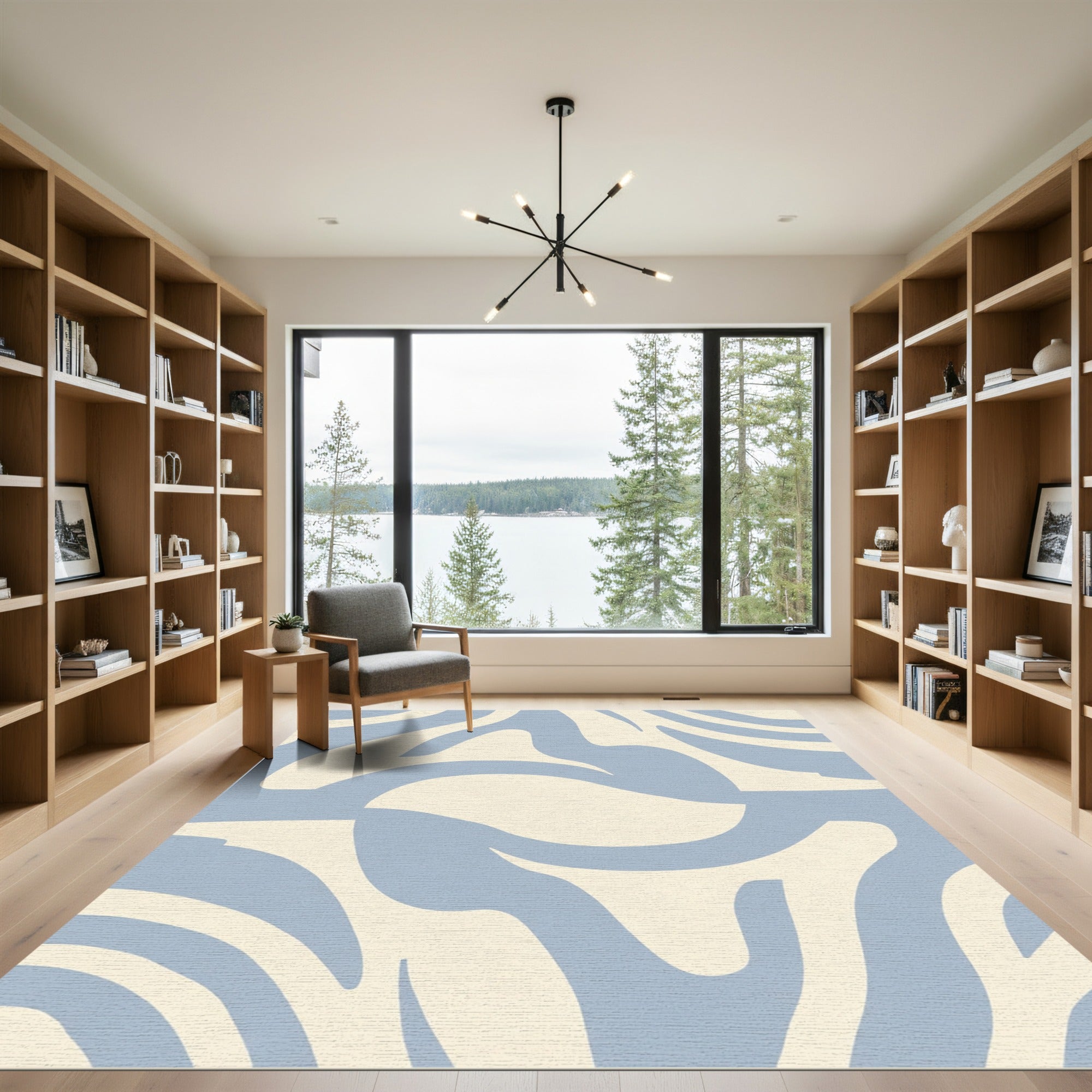 Soft Blue Cream Abstract Swirls Rug