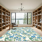 Blue Green Floral Vine Swirl Rug