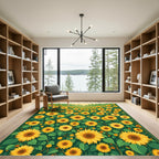 Golden Yellow Sunflower Garden Scene Rug