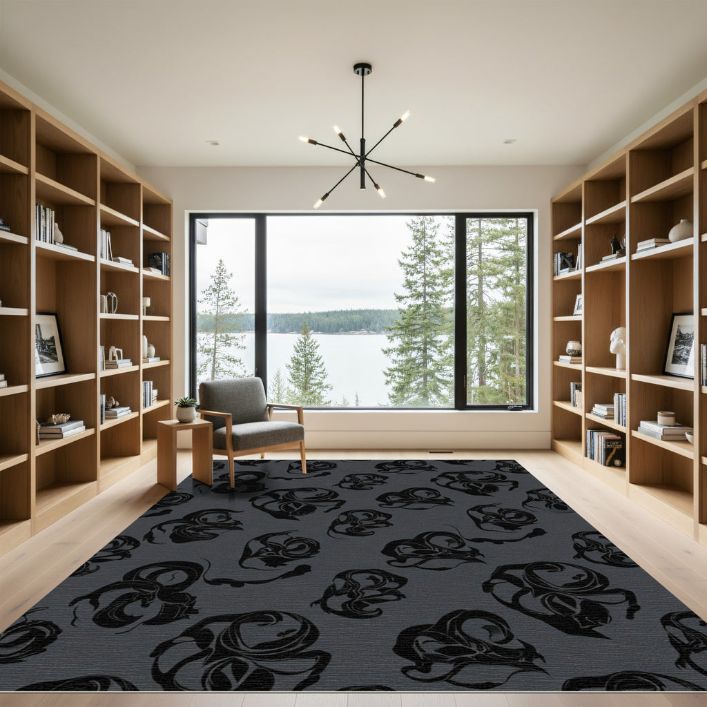 Dark Gray Abstract Swirls Rug