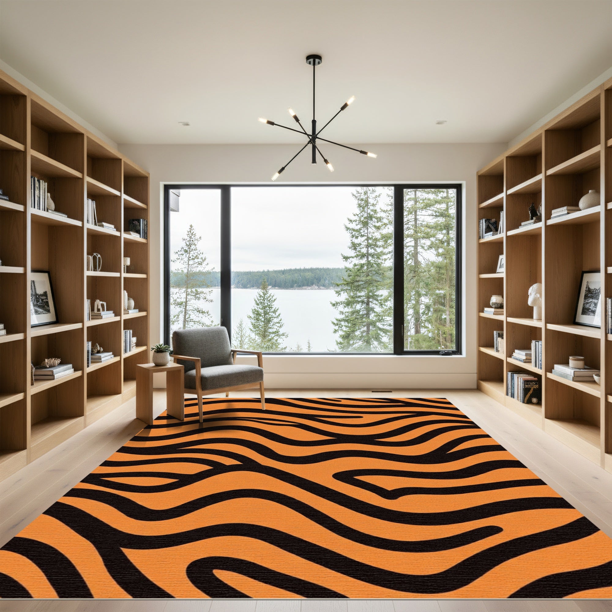Bold Orange Black Tiger Stripes Rug