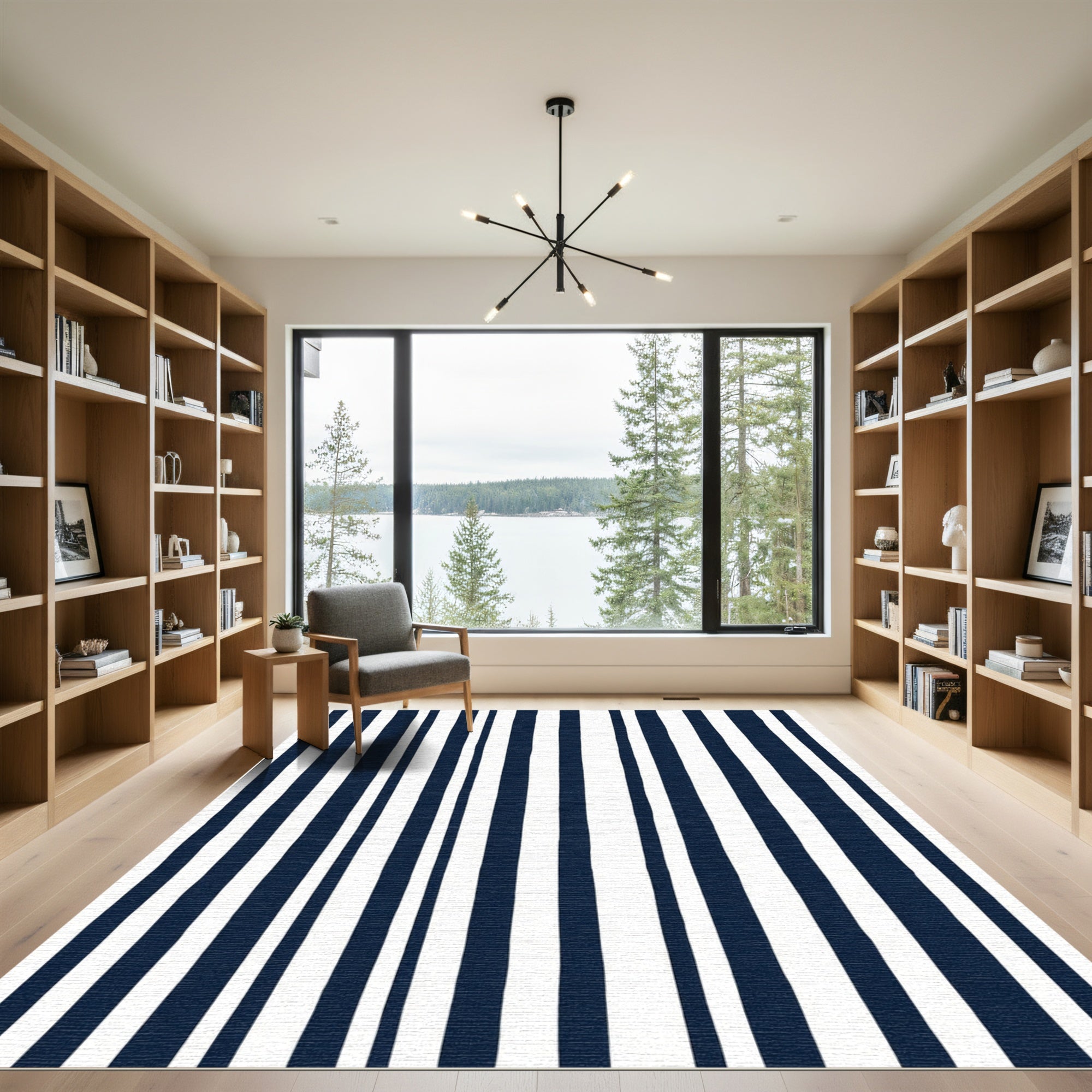 Navy White Irregular Stripe Rug