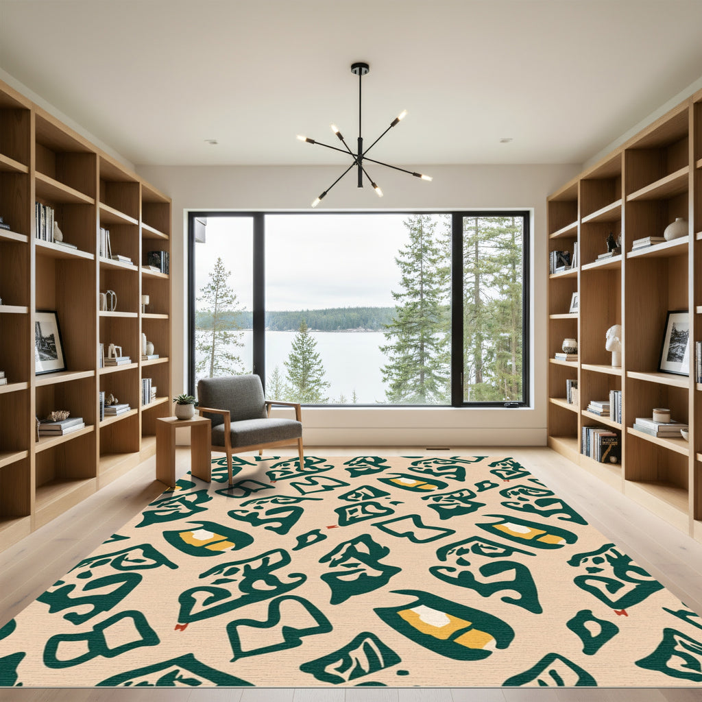 Deep Emerald Abstract Organic Shapes Rug
