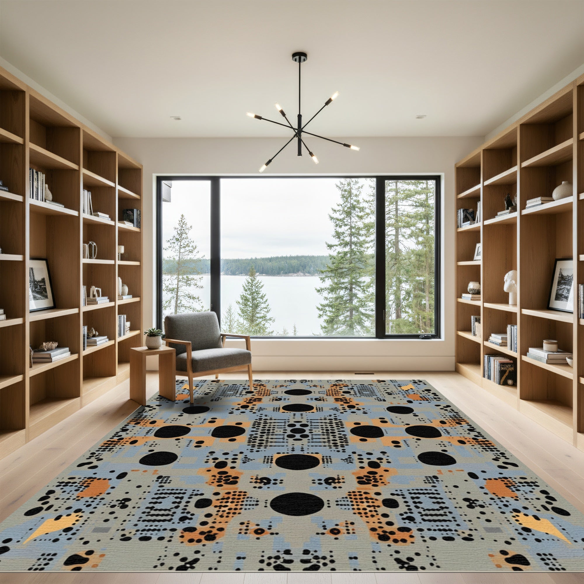 Geometric Circuit Board Inspired Rug