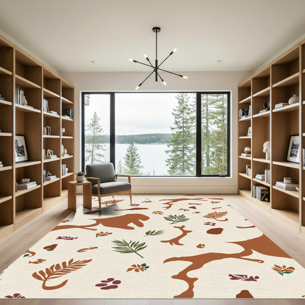 Earthy Abstract Leaf Branch Composition Rug