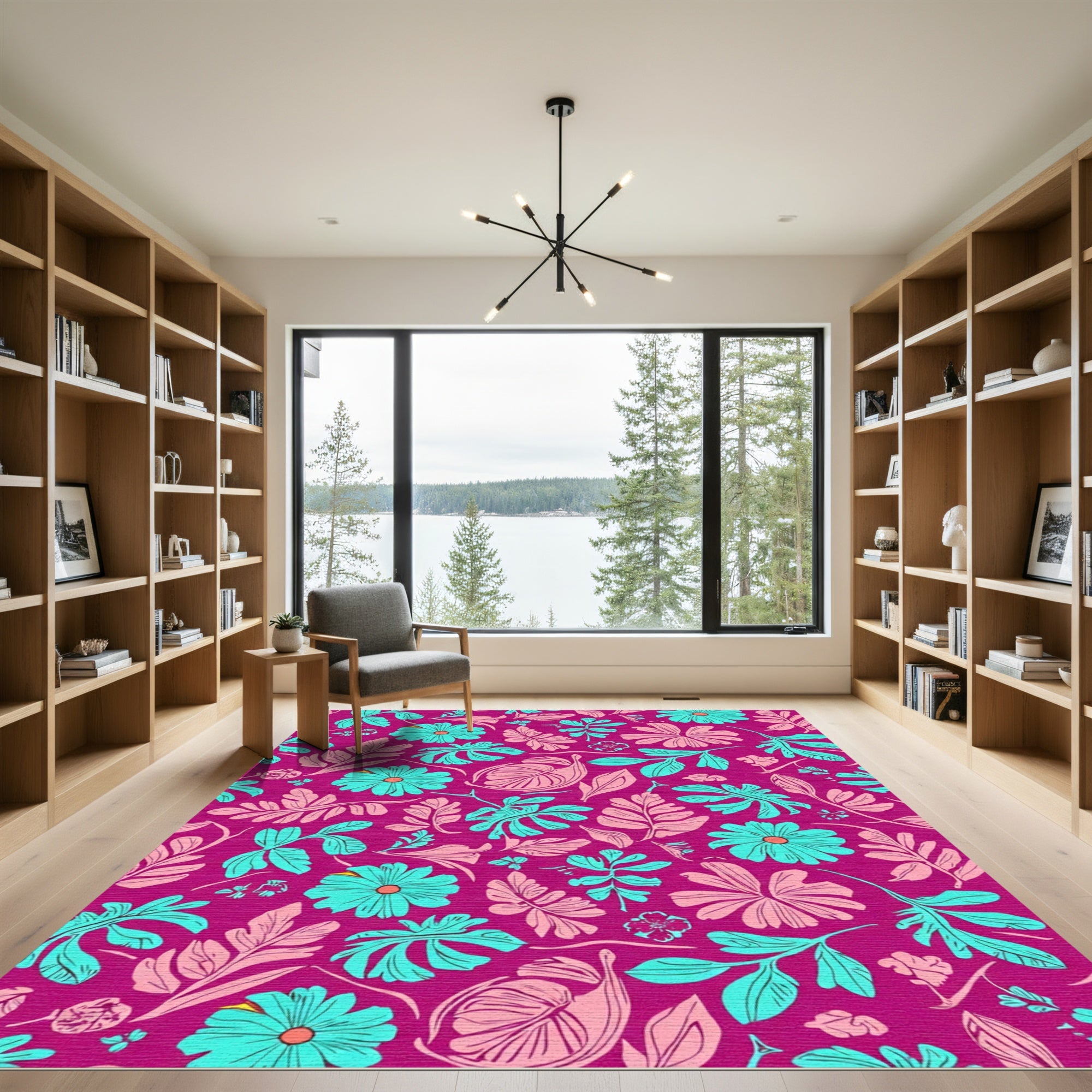 Vibrant Fuchsia Floral Leaf Medley Rug