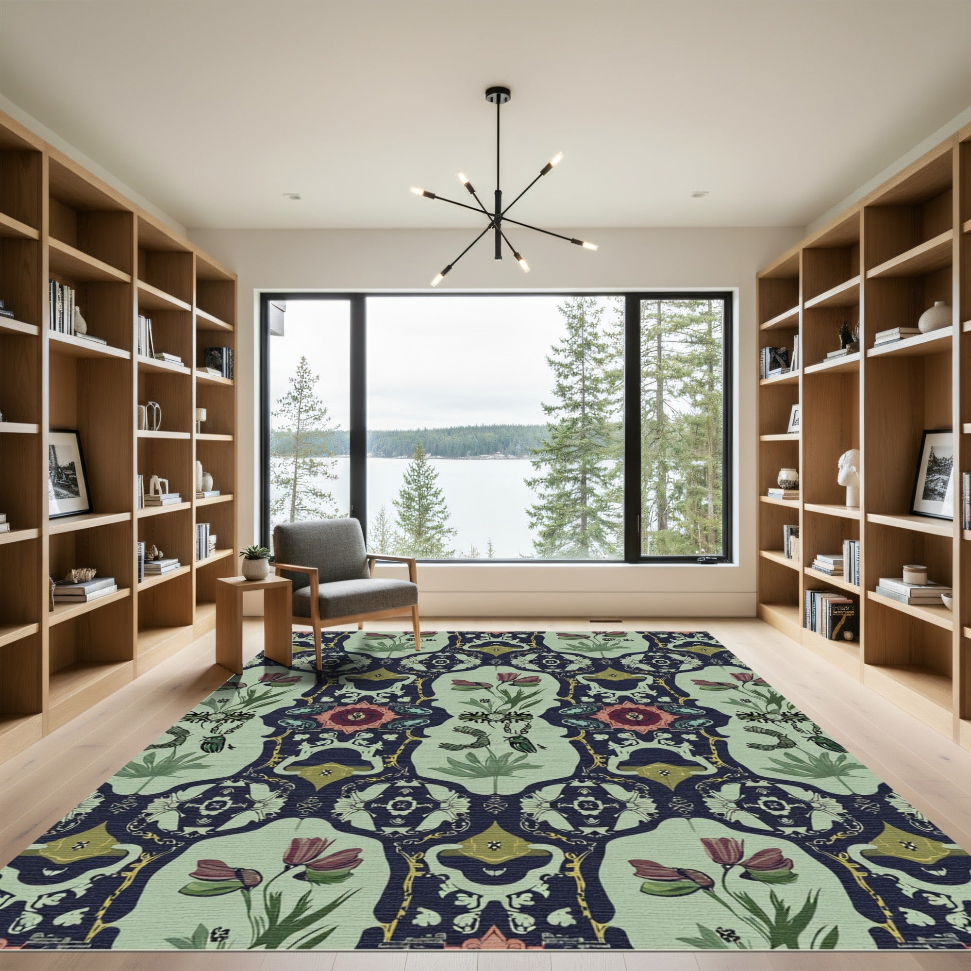 Dark Floral Insects Botanical Harmony Rug