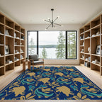 Golden Blue Floral Swirl Rug