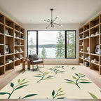 Green Leaf Branches Cream Ground Rug