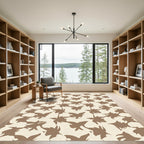 Cream Brown Abstract Leafy Swirl Rug