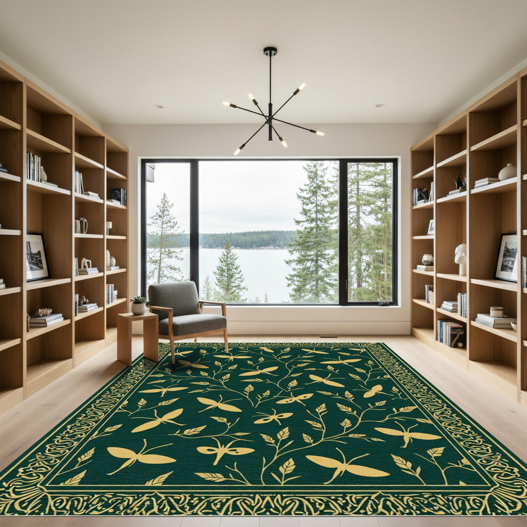 Verdant Meadow Insect Botanical Arrangement Rug