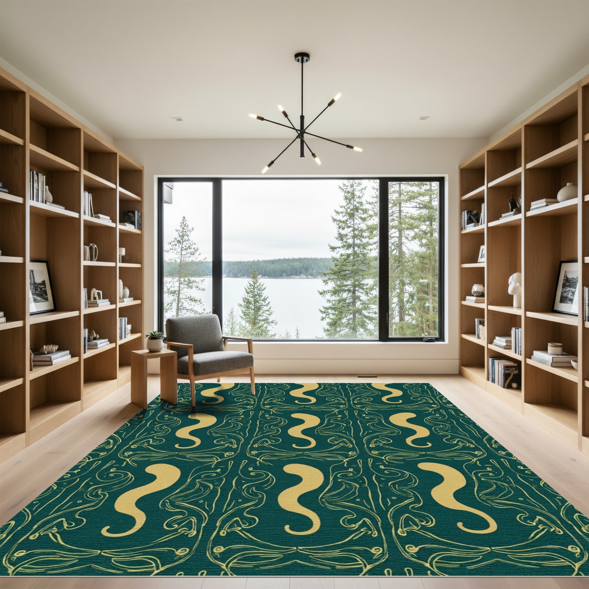 Teal Gold Art Nouveau Swirls Rug