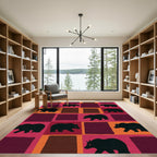 Rustic Black Bear Squares Design Rug