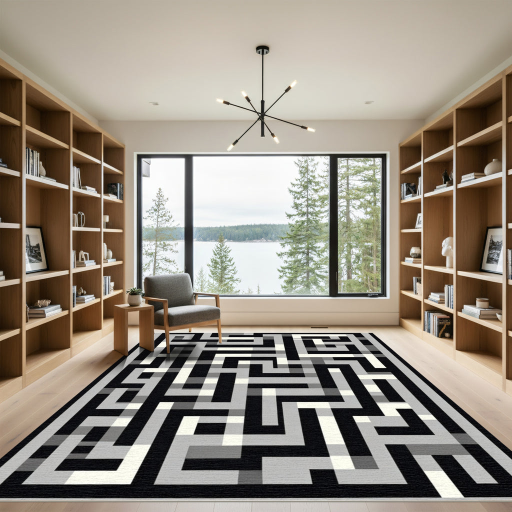 Monochromatic Geometric Maze Rug
