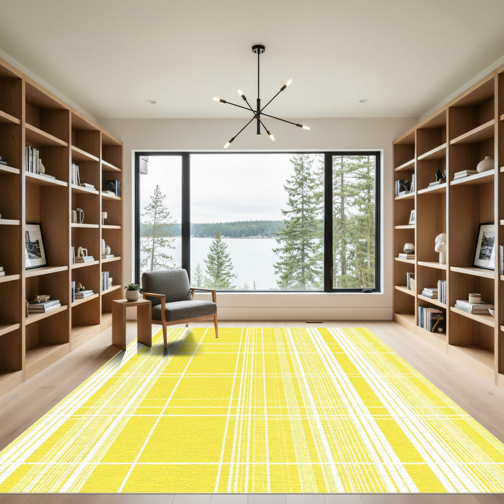 Yellow White Gridlines Tartan Rug