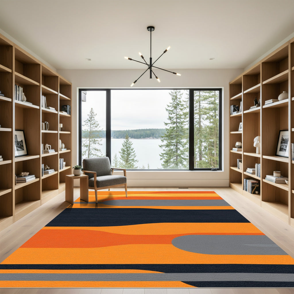 Bold Orange Gray Abstract Waves Rug