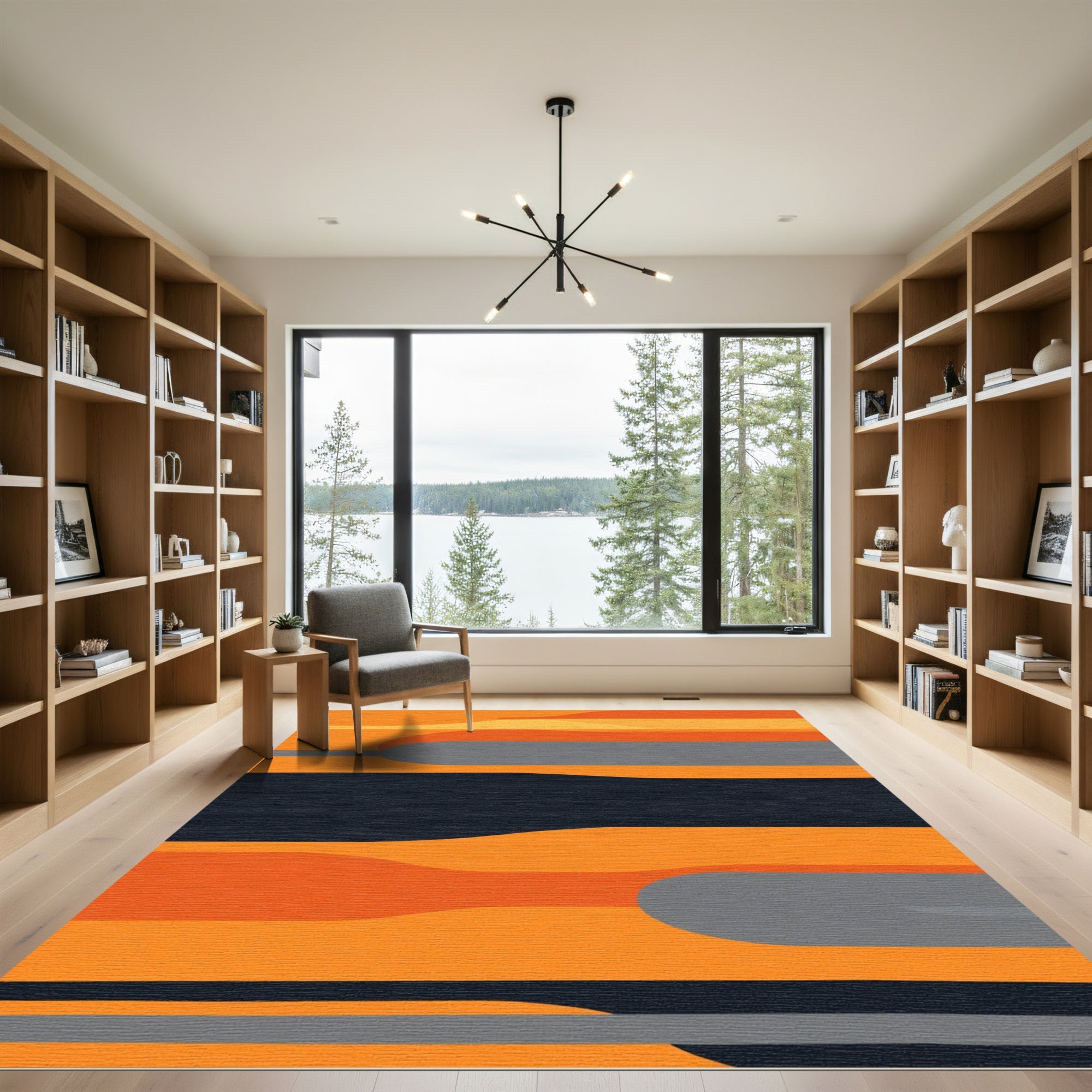 Bold Orange Gray Abstract Waves Rug
