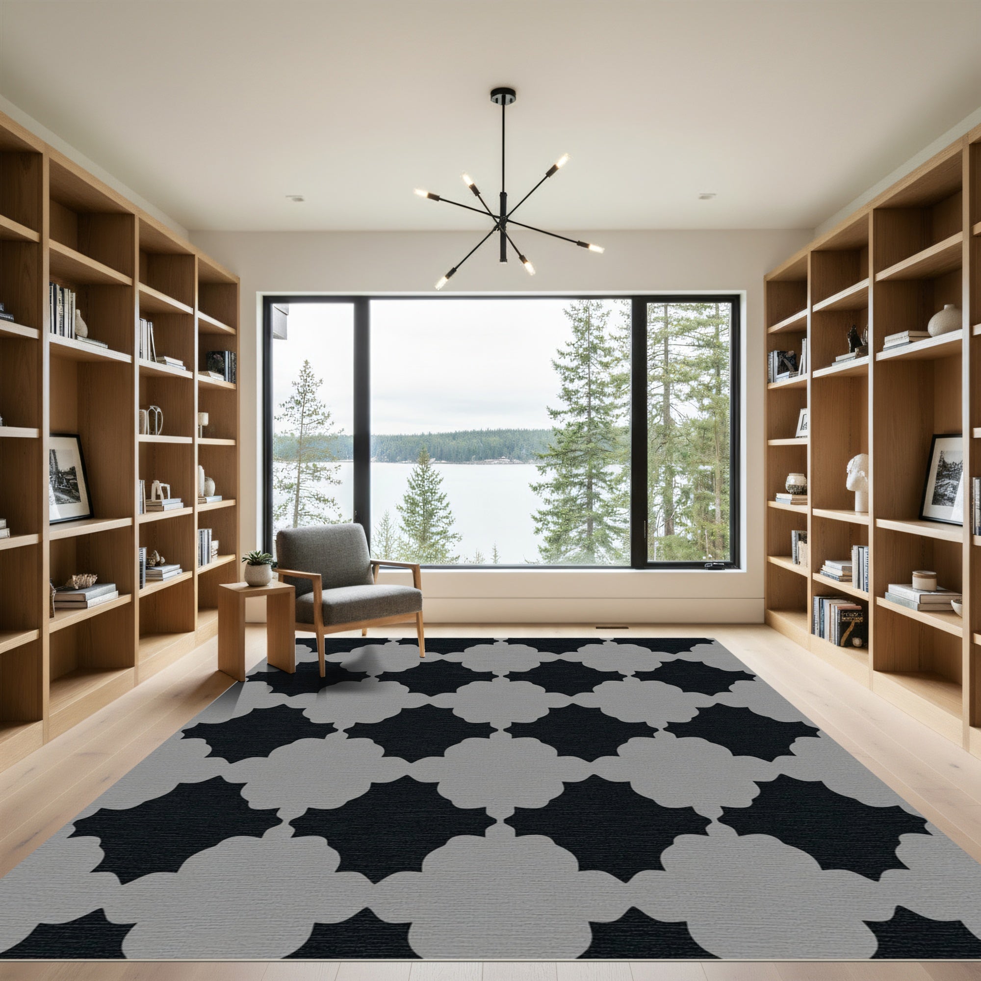 Charcoal Gray Quatrefoil Lattice Rug