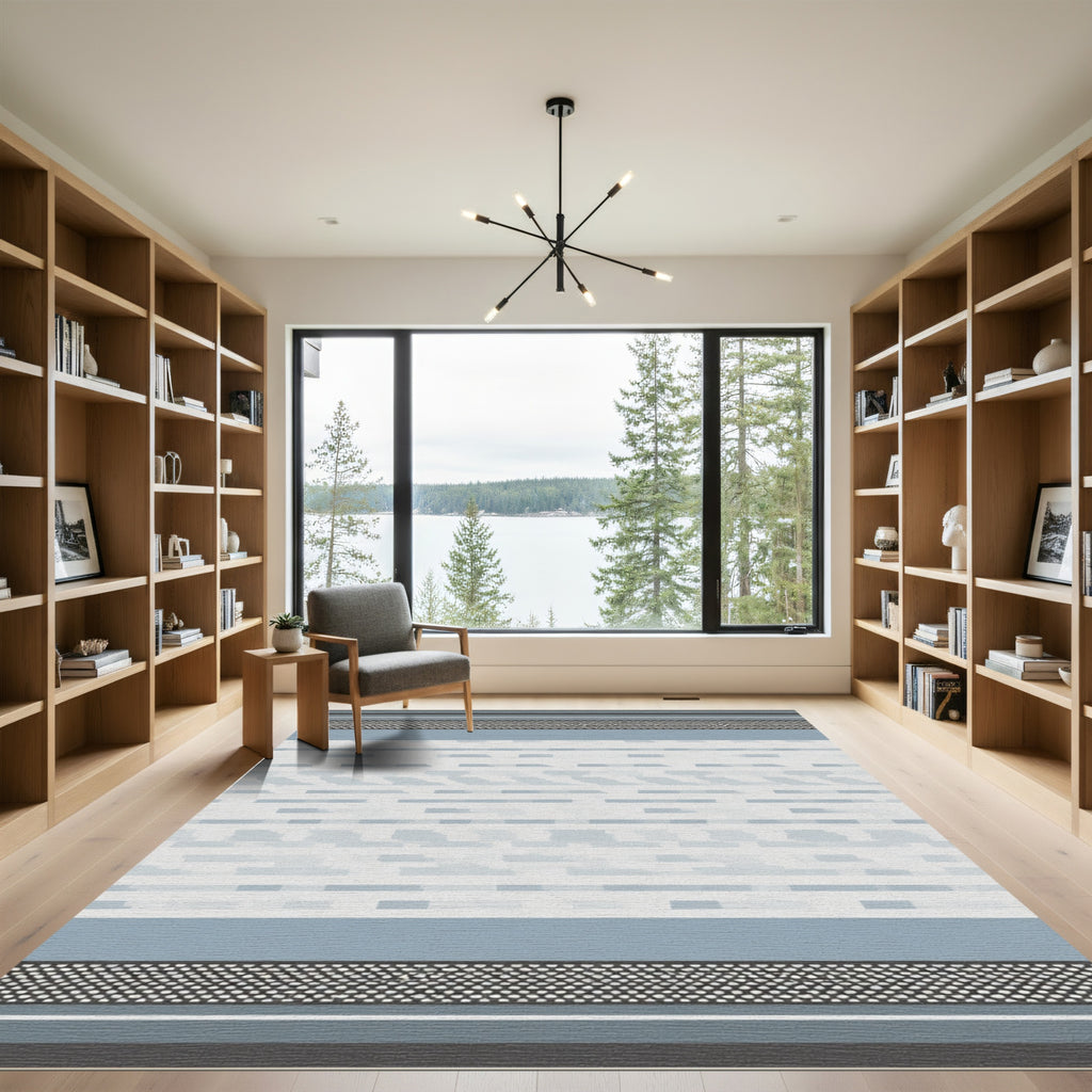 Gray and Blue Abstract Striped Rug