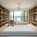 Gray and Blue Abstract Striped Rug
