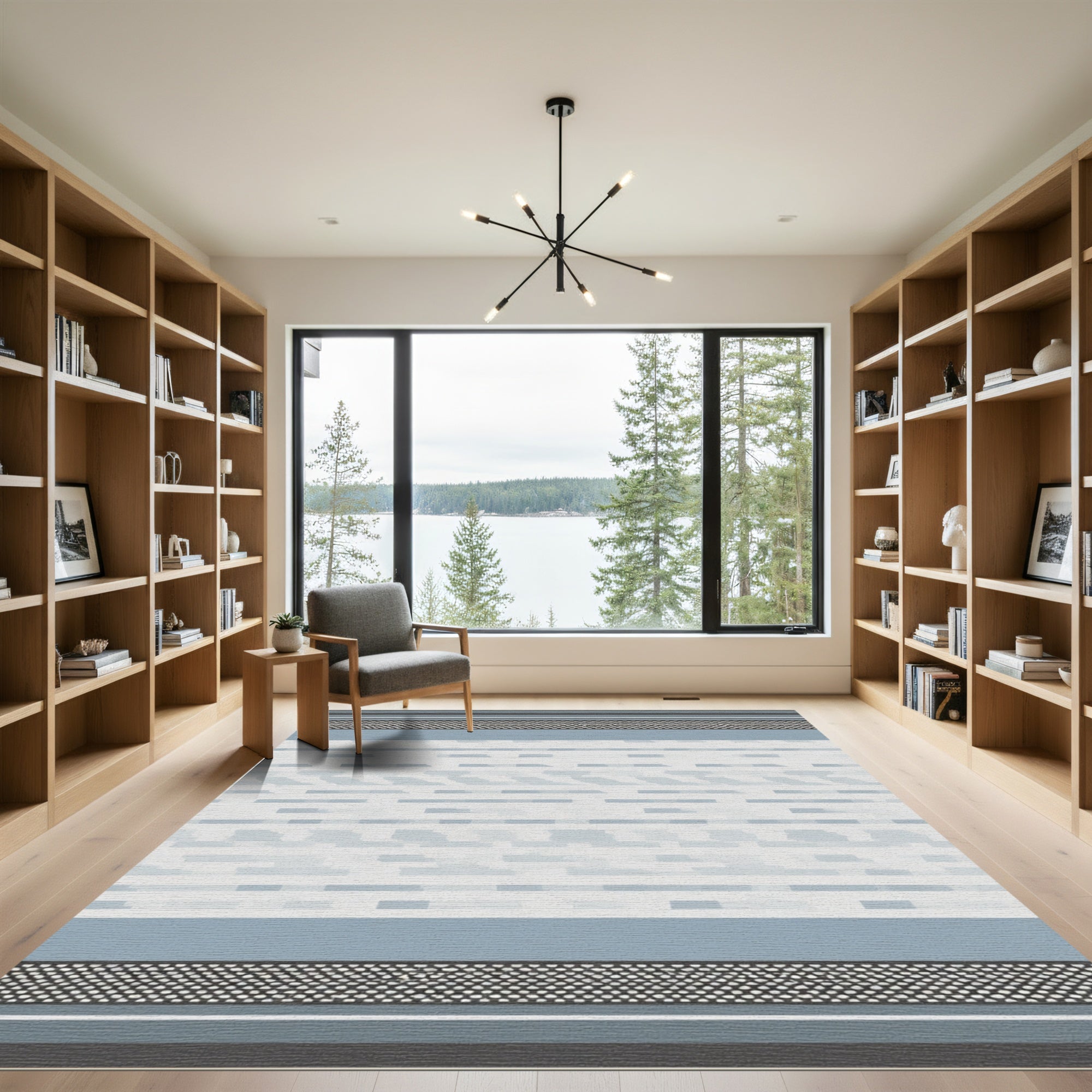 Gray and Blue Abstract Striped Rug