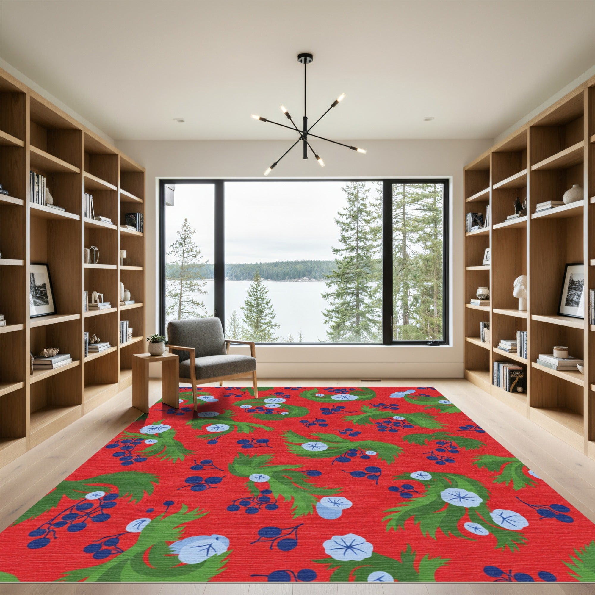 Red Blue Berry Floral Swirl Rug