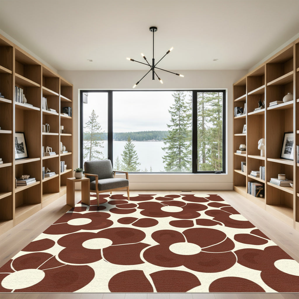 Retro Brown Daisy Bloom Rug