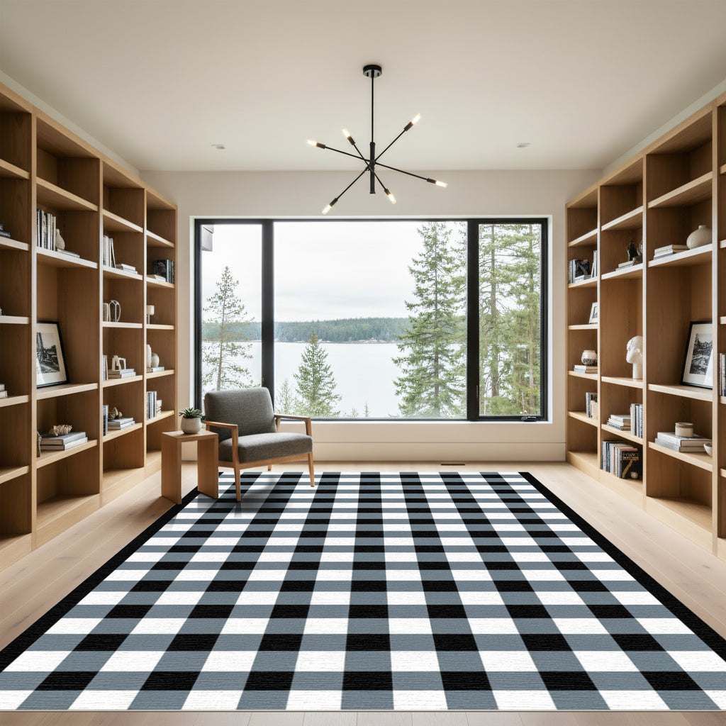 Classic Black White Gray Gingham Rug