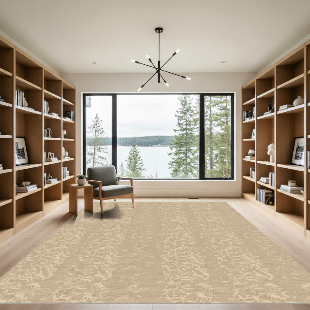 Soft Beige Abstract Vertical Swirls Rug