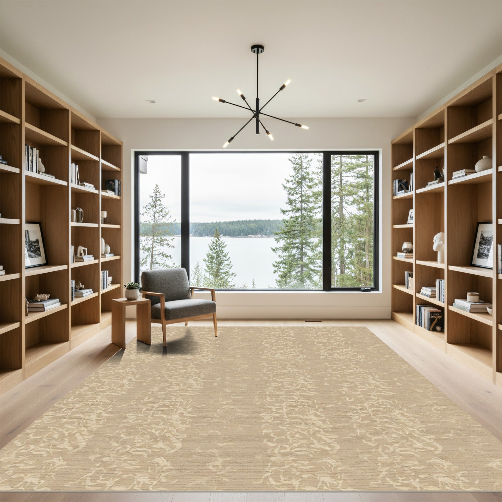 Soft Beige Abstract Vertical Swirls Rug
