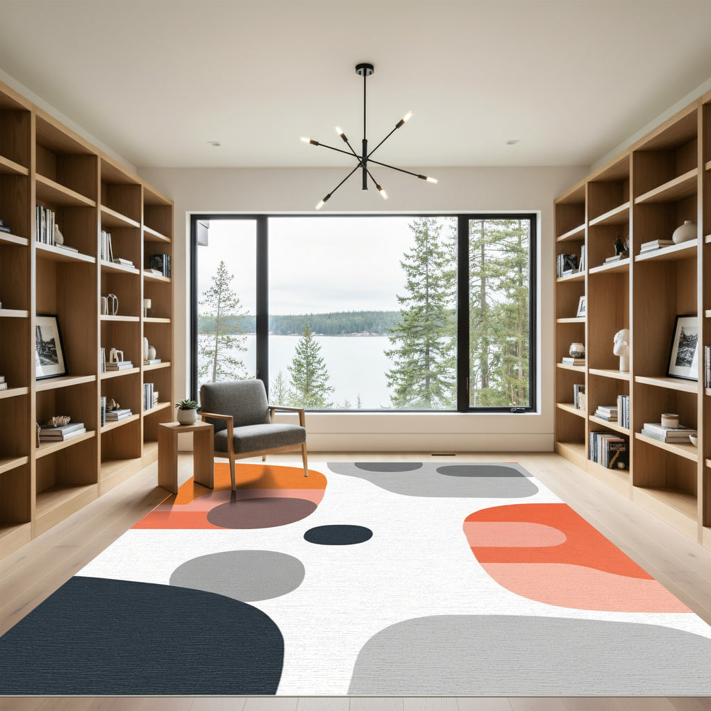 Orange Gray Abstract Organic Shape Rug