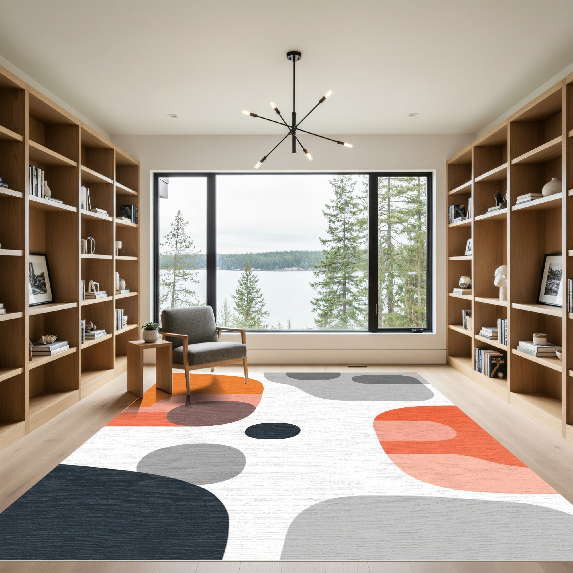 Orange Gray Abstract Organic Shape Rug