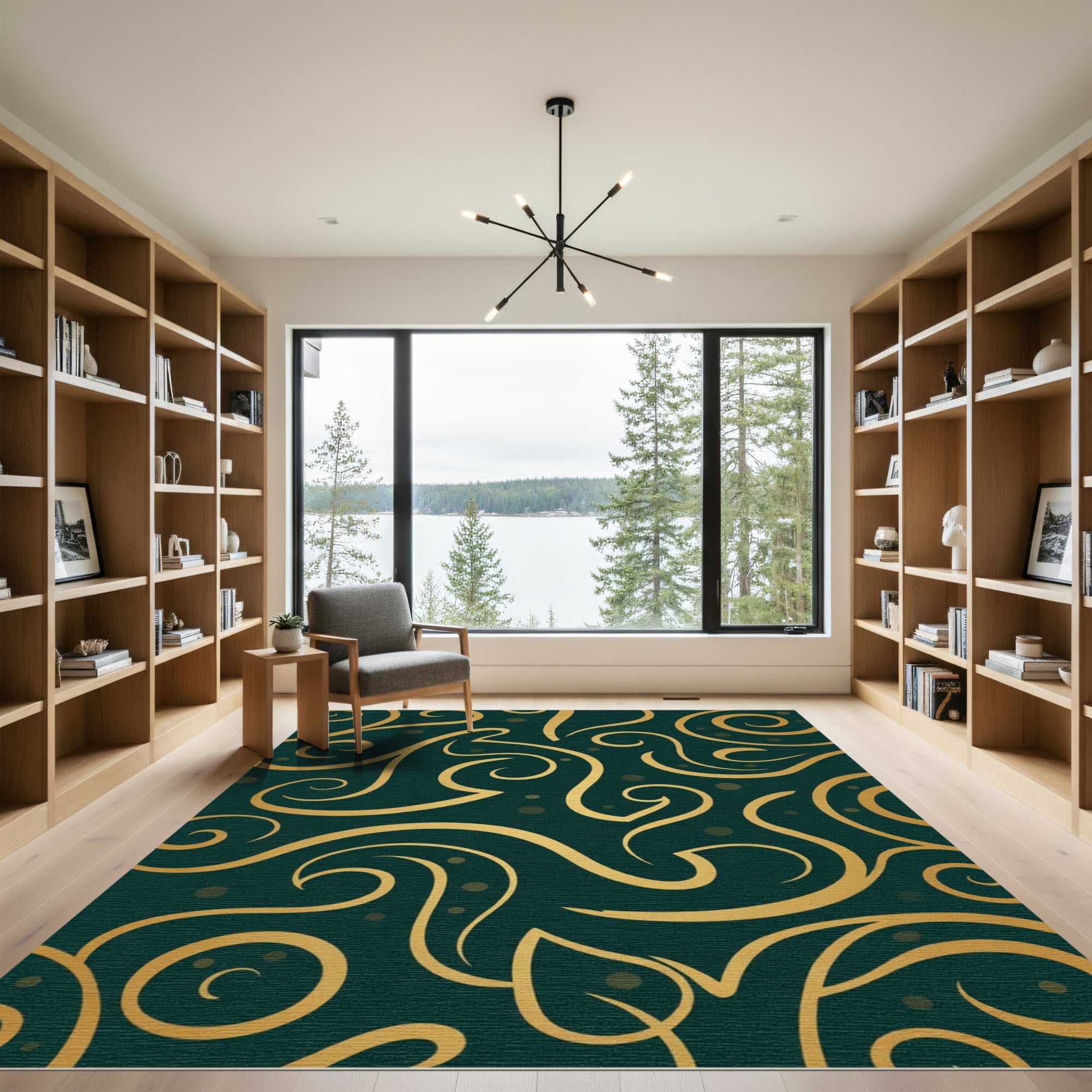 Deep Emerald Gold Swirl Accents Rug